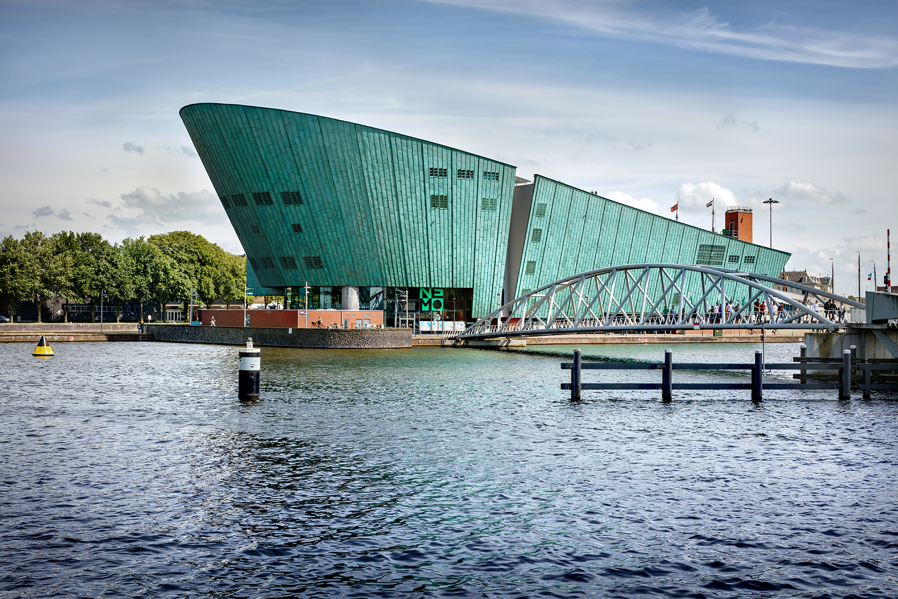 studio dumbar design visual brand identity for Nemo Science Museum Renzo Piano building exterior with logo