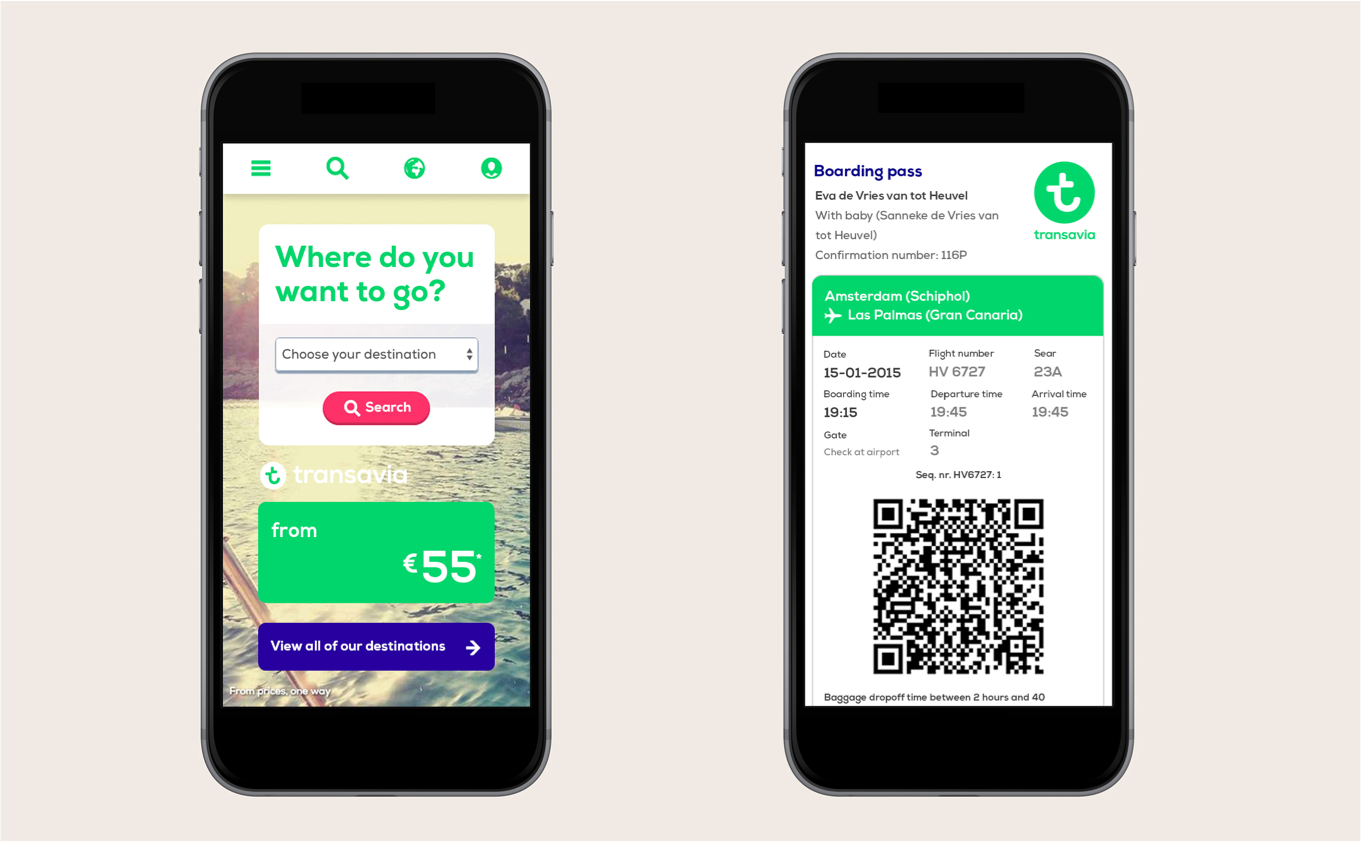 Transavia mobile applicaton Studio dumbar design